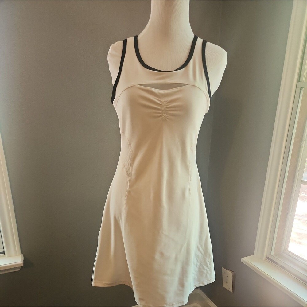 ATHLETA White Women's Knit Tank Dress w/Refective Detail/ Side Vent SZ  S